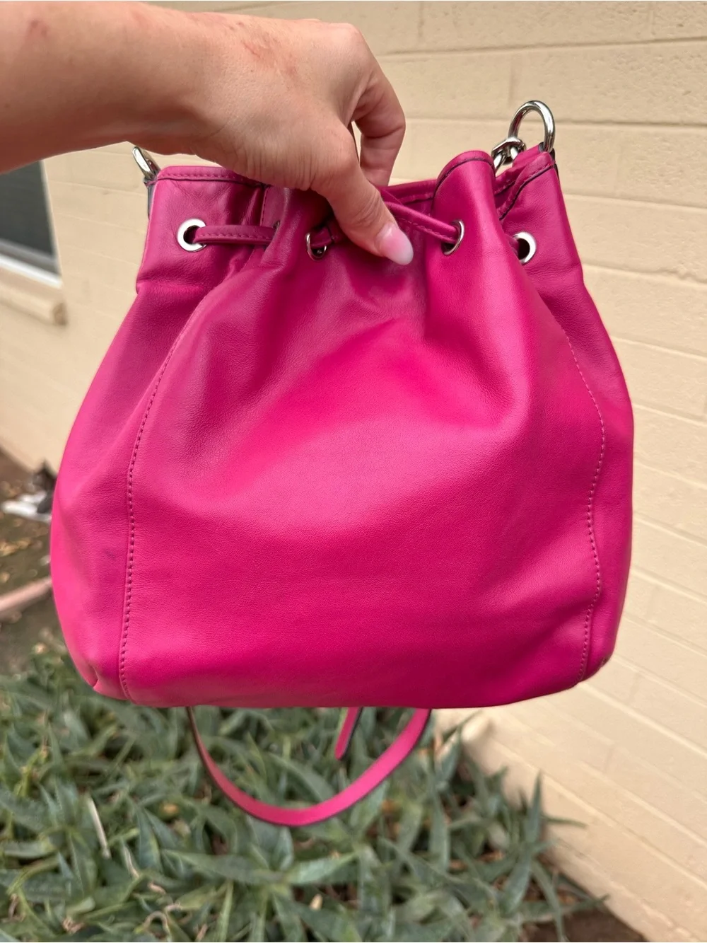 Coach Fuscia Leather Daisy Drawstring bucket Bag